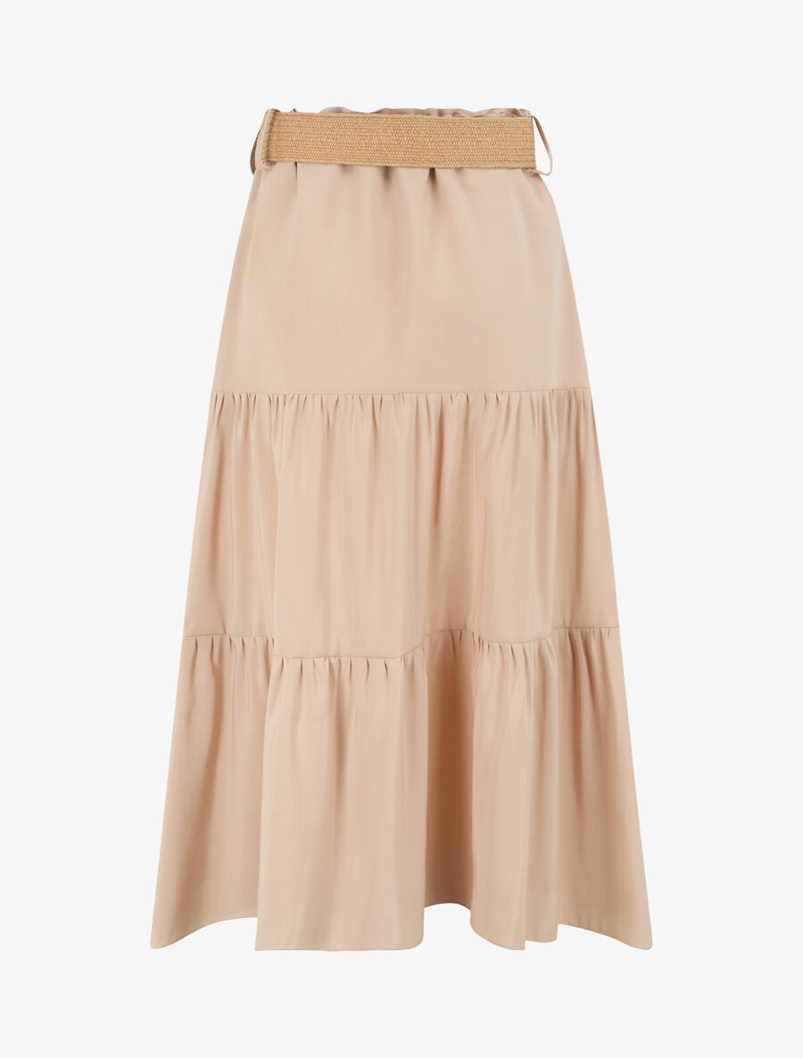Jupe trapèze mi-longue à taille paper bag - Beige - 3