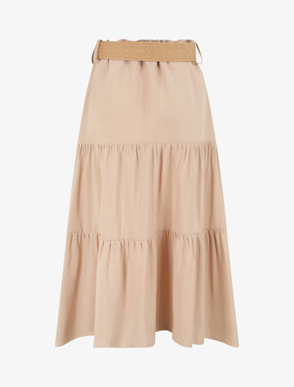 Jupe trapèze mi-longue à taille paper bag - Beige - 3