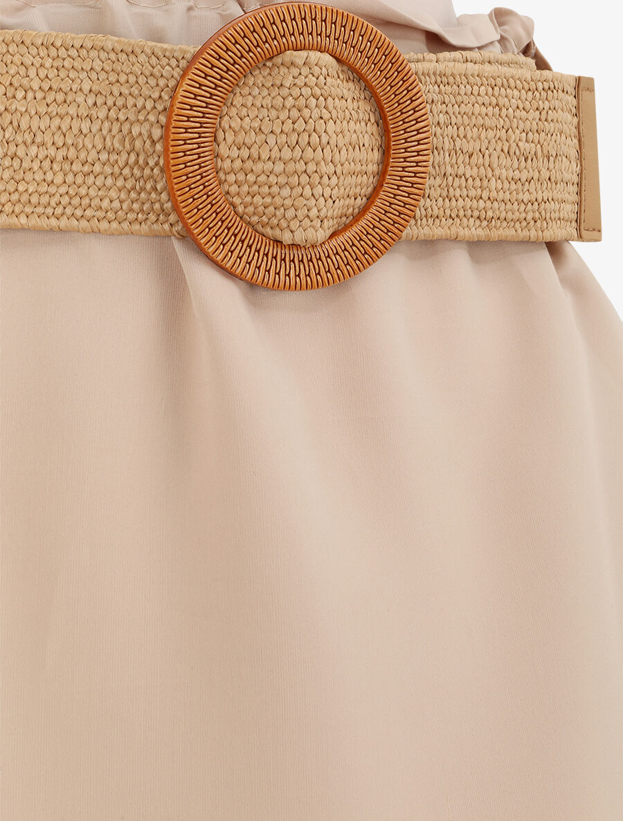 Jupe trapèze mi-longue à taille paper bag - Beige - 4