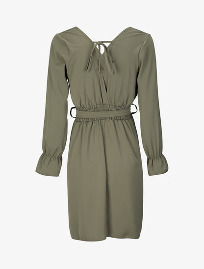 Robe courte patineuse à col cache-coeur - Kaki - 2