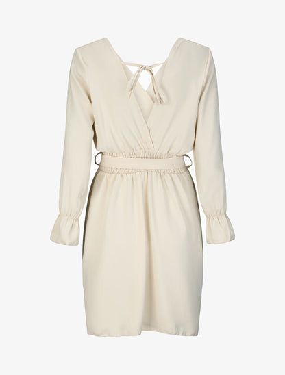 Robe courte patineuse à col cache-coeur - Beige - 2