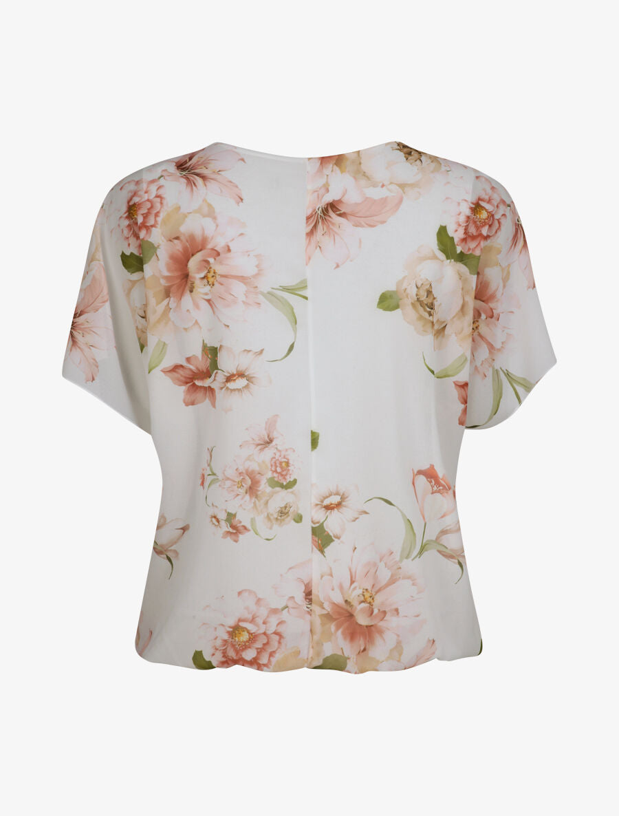 Top boule imprimé pivoines à zip - Blanc - 2