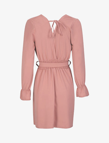 Robe courte patineuse à col cache-coeur - Rose - 2