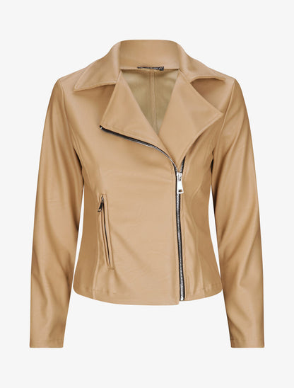 Perfecto droit en simili à poche zippée décorative - Beige - 1