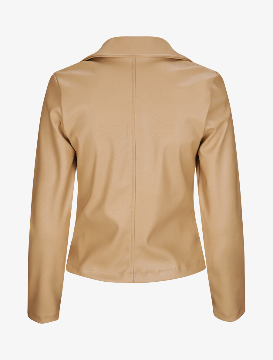 Perfecto droit en simili à poche zippée décorative - Beige - 2