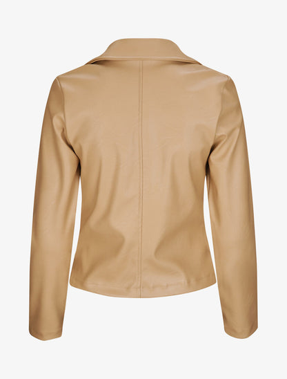 Perfecto droit en simili à poche zippée décorative - Beige - 2