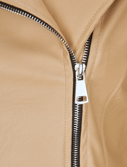 Perfecto droit en simili à poche zippée décorative - Beige - 3