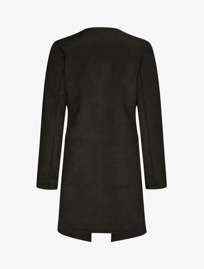 Veste droite mi-longue en suédine - Noir - 2
