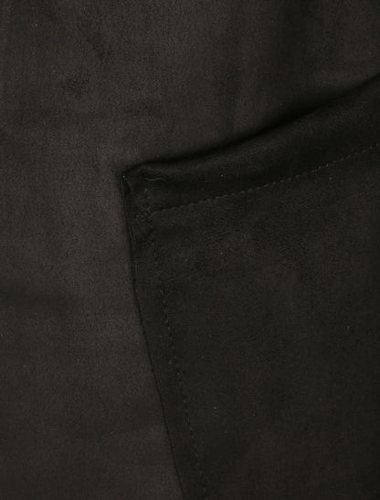 Veste droite mi-longue en suédine - Noir - 3