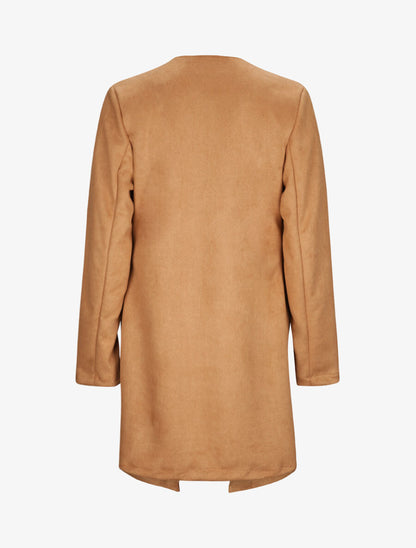Veste droite mi-longue en suédine - Camel - 2