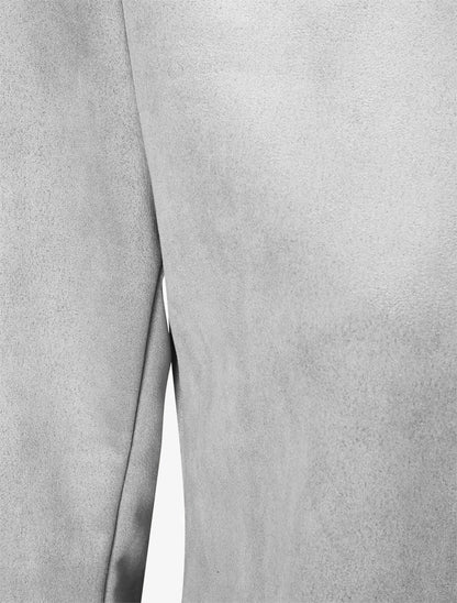 Veste droite mi-longue en suédine - Gris clair - 3