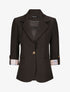 Blazer droit uni manches 3/4 à revers carreaux - Noir - 4