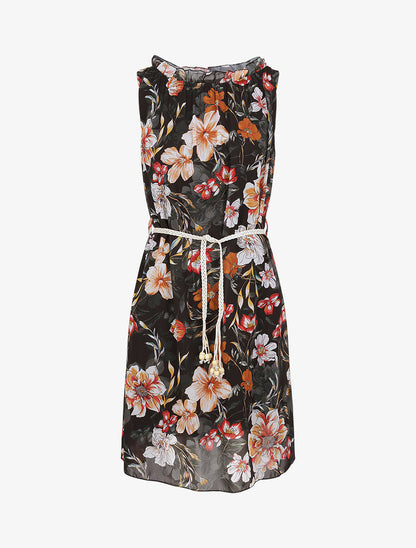 Robe droite à imprimé grandes fleurs - Noir - 1