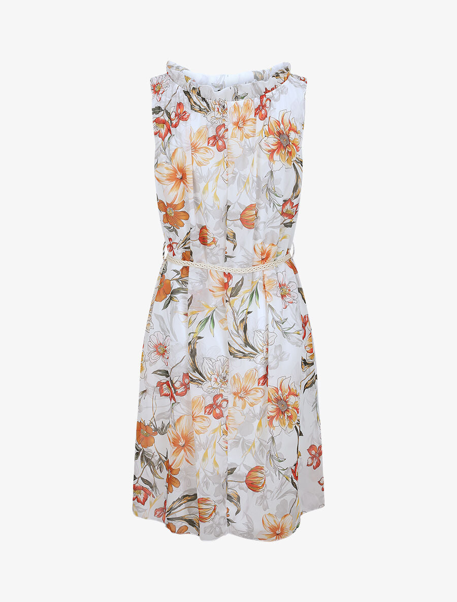 Robe droite à imprimé grandes fleurs - Blanc - 2