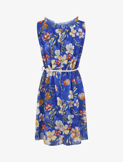 Robe droite à imprimé grandes fleurs - Bleu roi - 2