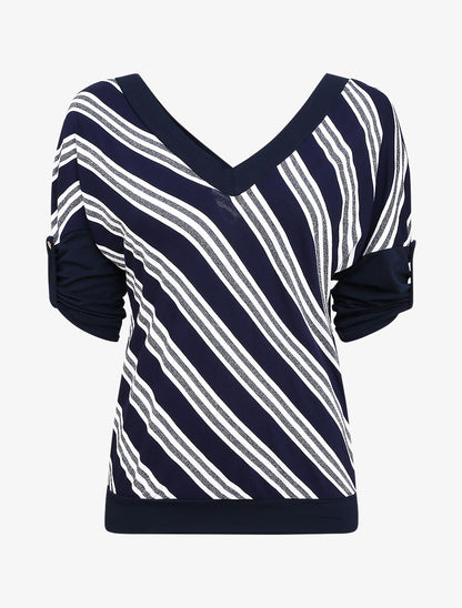 Top droit rayé irisé - Marine - 1