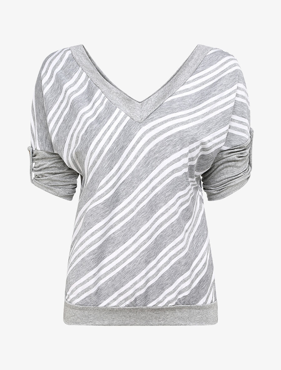 Top droit rayé irisé - Gris clair - 1