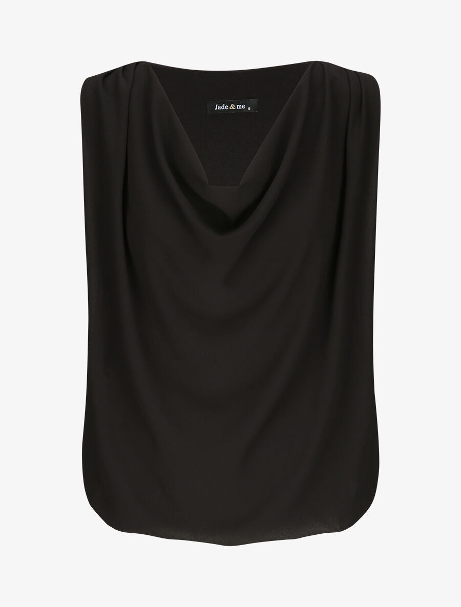 Top voile droit uni et col bénitier - Noir - 5