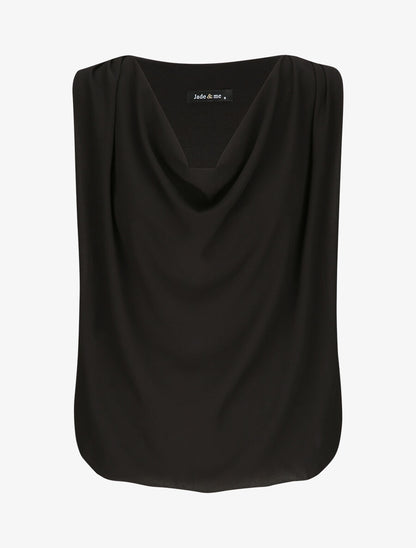 Top voile droit uni et col bénitier - Noir - 5