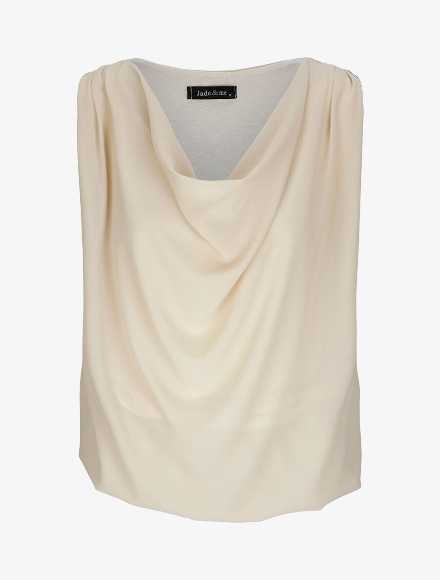Top voile droit uni et col bénitier - Beige - 2