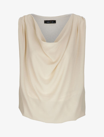 Top voile droit uni et col bénitier - Beige - 2
