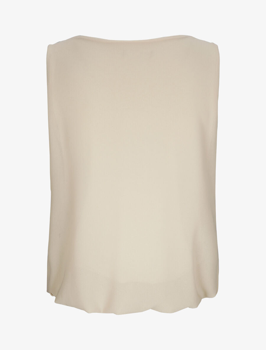 Top voile droit uni et col bénitier - Beige - 3