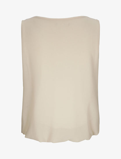 Top voile droit uni et col bénitier - Beige - 3