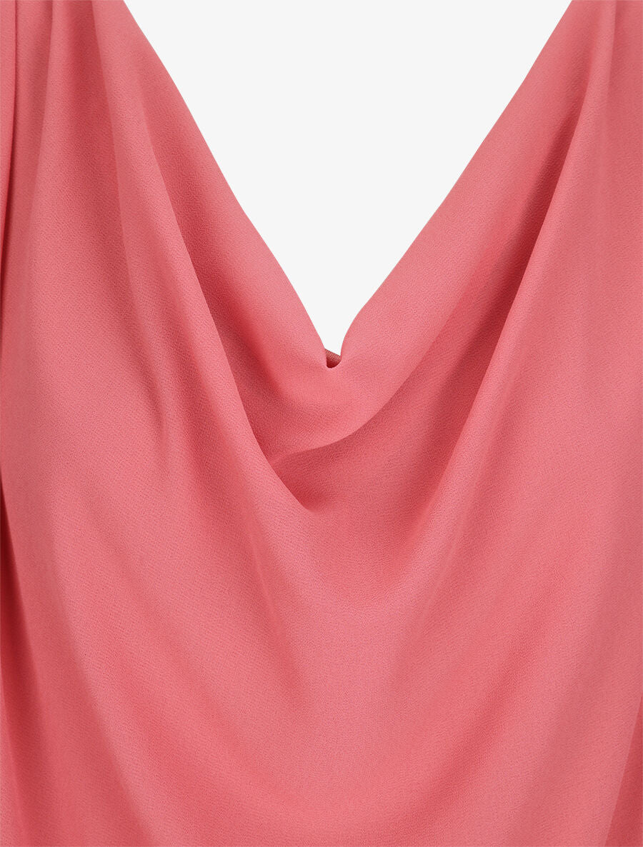 Top voile droit uni et col bénitier - Rose - 3