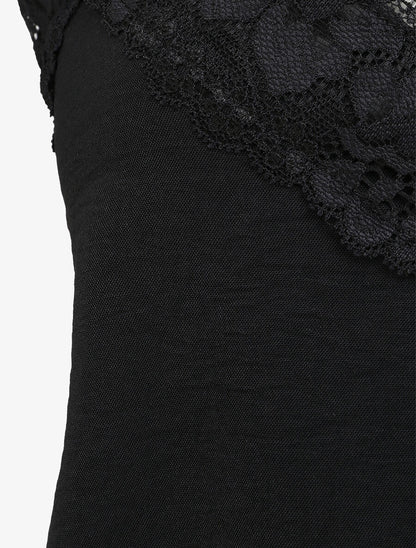 Caraco droit uni col dentelle - Noir - 3
