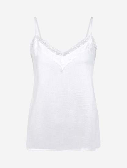 Caraco droit uni col dentelle - Blanc - 4