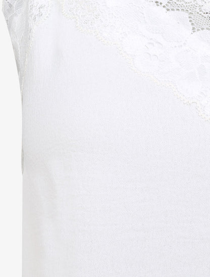 Caraco droit uni col dentelle - Blanc - 3