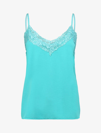 Caraco droit uni col dentelle - Vert menthe - 1