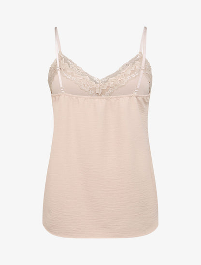 Caraco droit uni col dentelle - Beige - 2