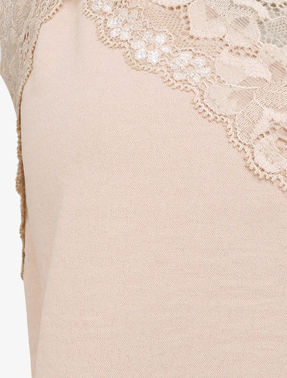 Caraco droit uni col dentelle - Beige - 3