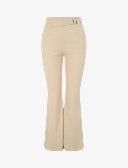 Pantalon taille standard coupe flare - Beige - 1