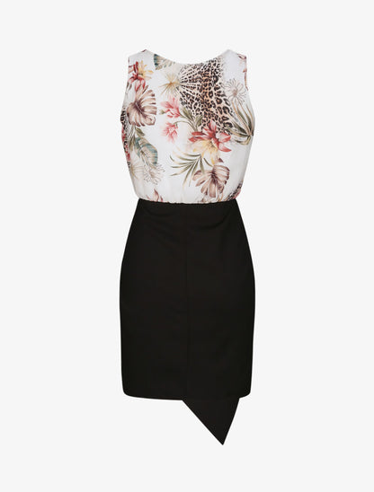 Robe asymétrique à imprimé feuilles tropicales - Blanc - 2