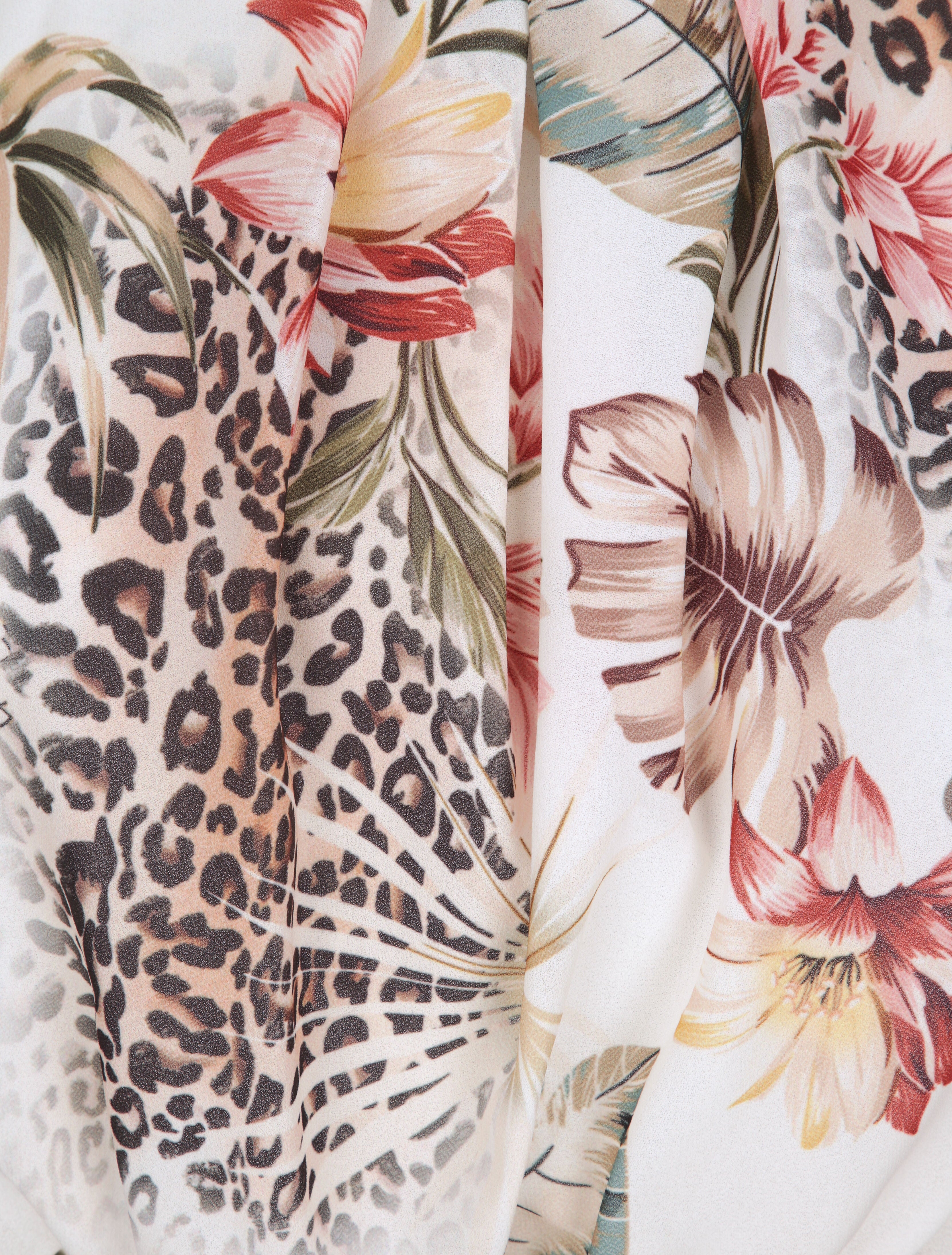 Robe asymétrique à imprimé feuilles tropicales - Blanc - 3