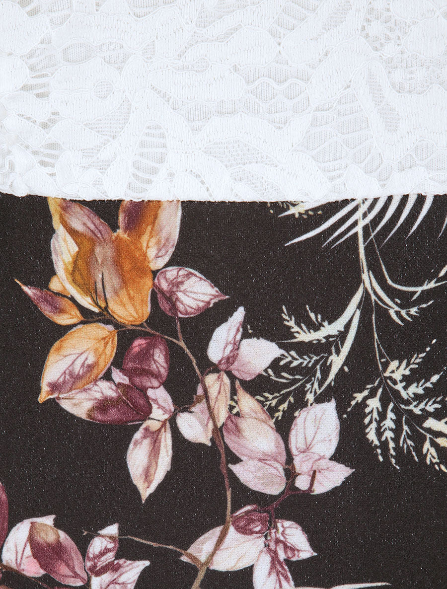 Robe droite à imprimé feuilles tropicales - Noir - 4