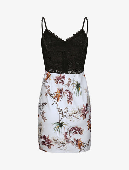 Robe droite à imprimé feuilles tropicales - Blanc - 2