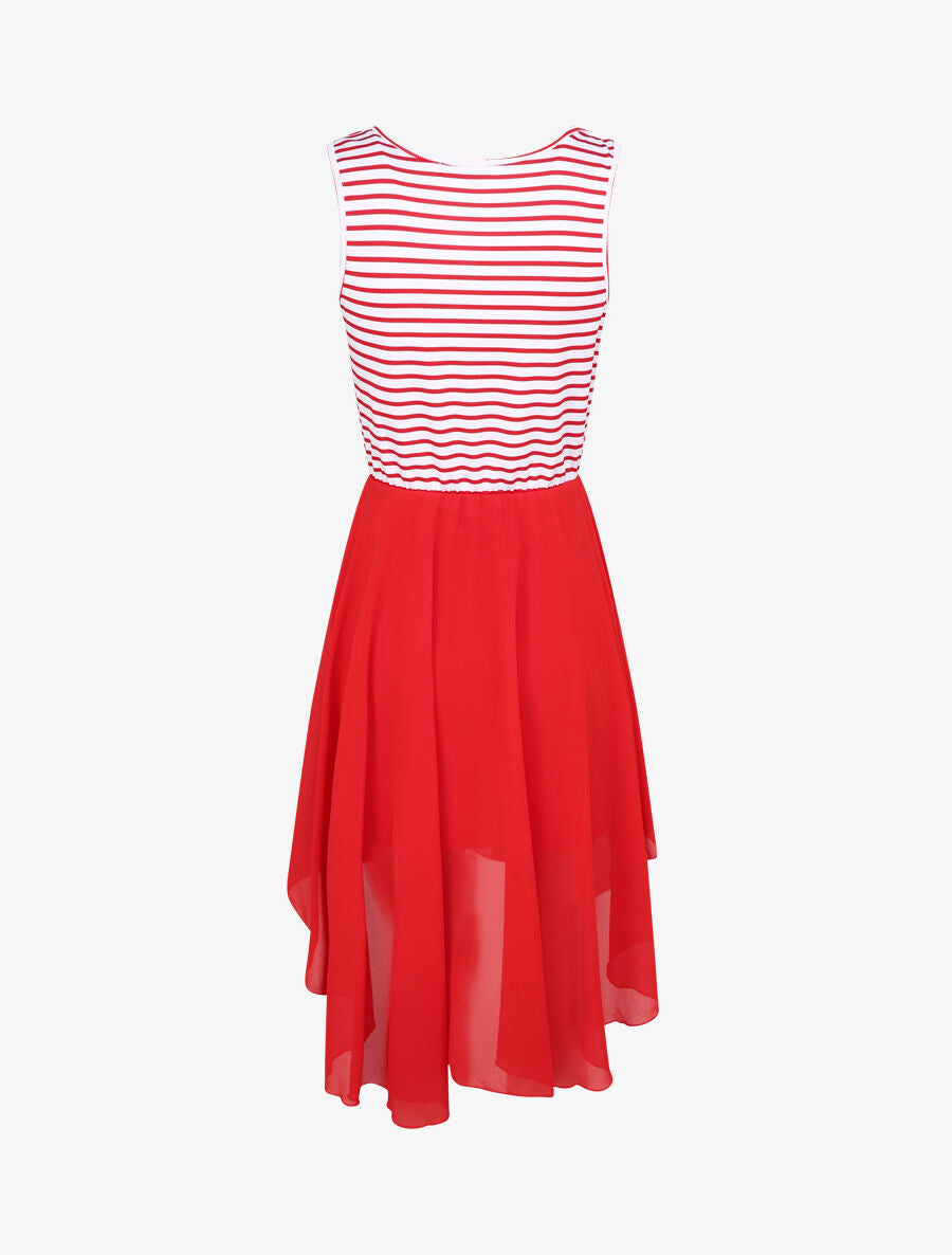Robe patineuse rayée asymétrique à col cache-coeur - Rouge - 2