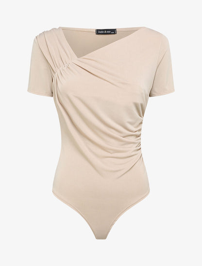Body ajusté uni à col asymétrique - Beige - 1