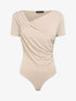 Body ajusté uni à col asymétrique - Beige - 1