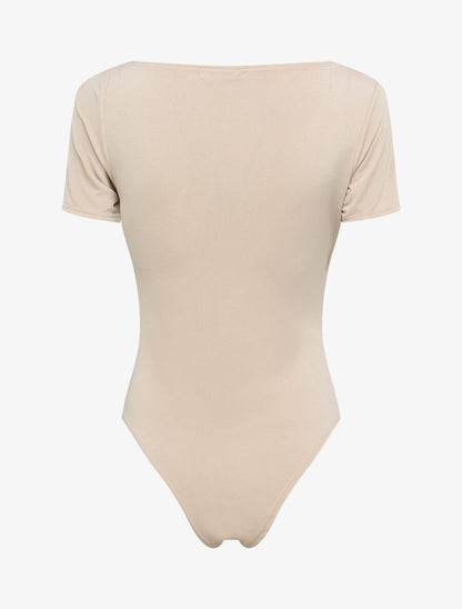 Body ajusté uni à col asymétrique - Beige - 2