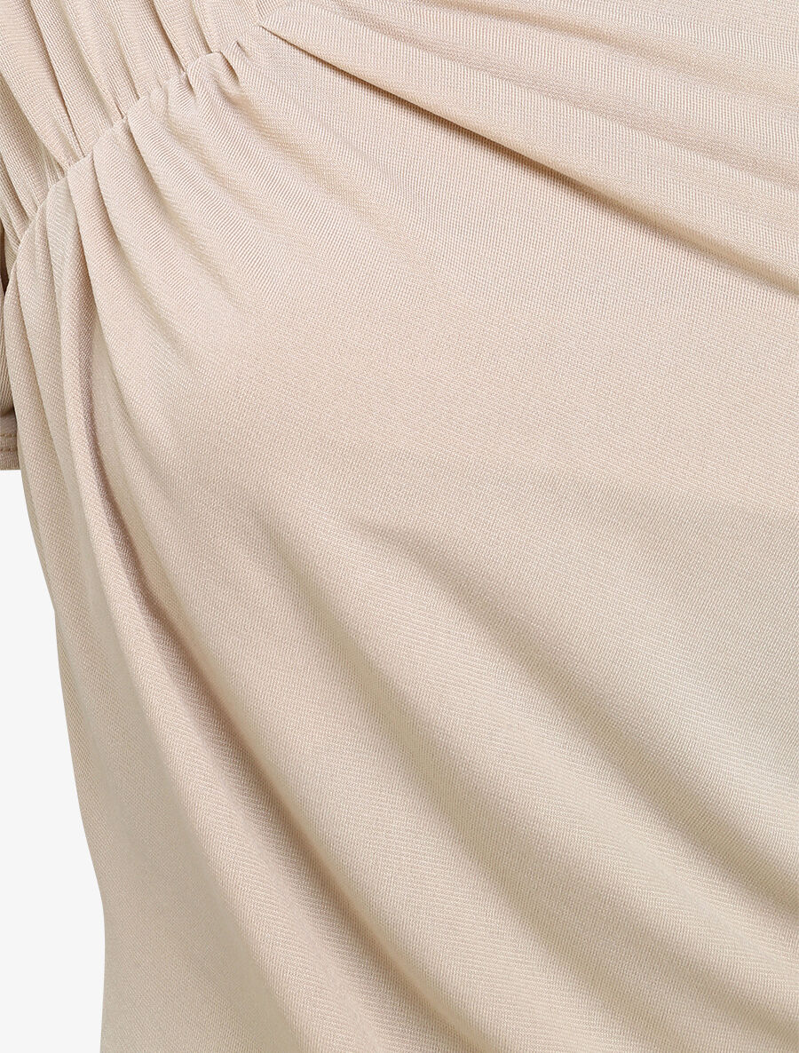 Body ajusté uni à col asymétrique - Beige - 3