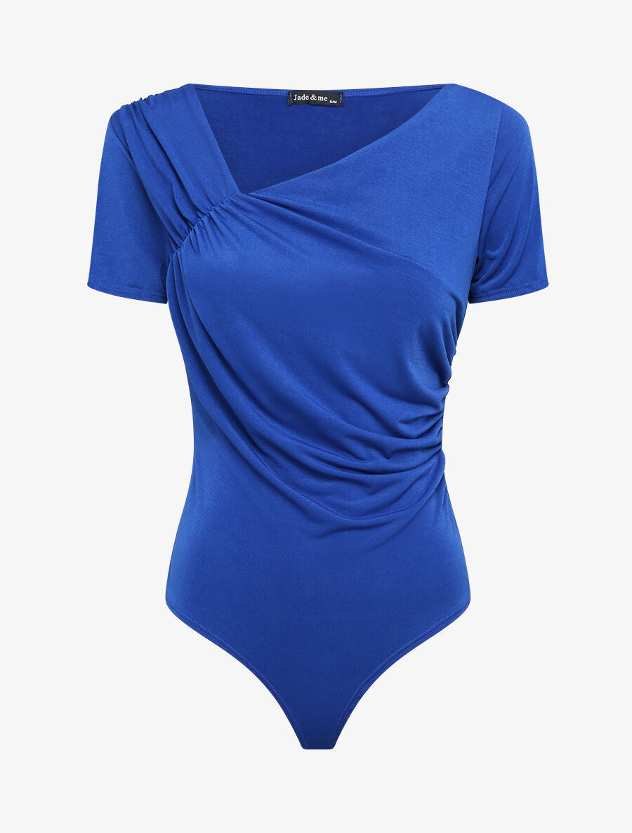 Body ajusté uni à col asymétrique - Bleu électrique - 1