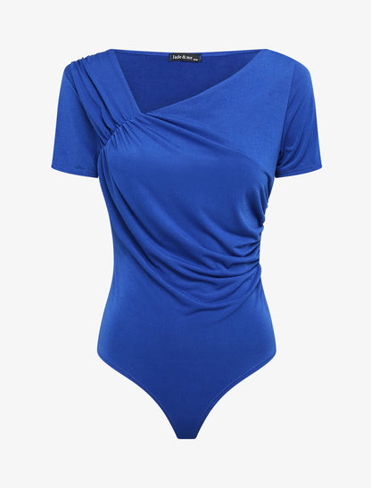 Body ajusté uni à col asymétrique - Bleu électrique - 1