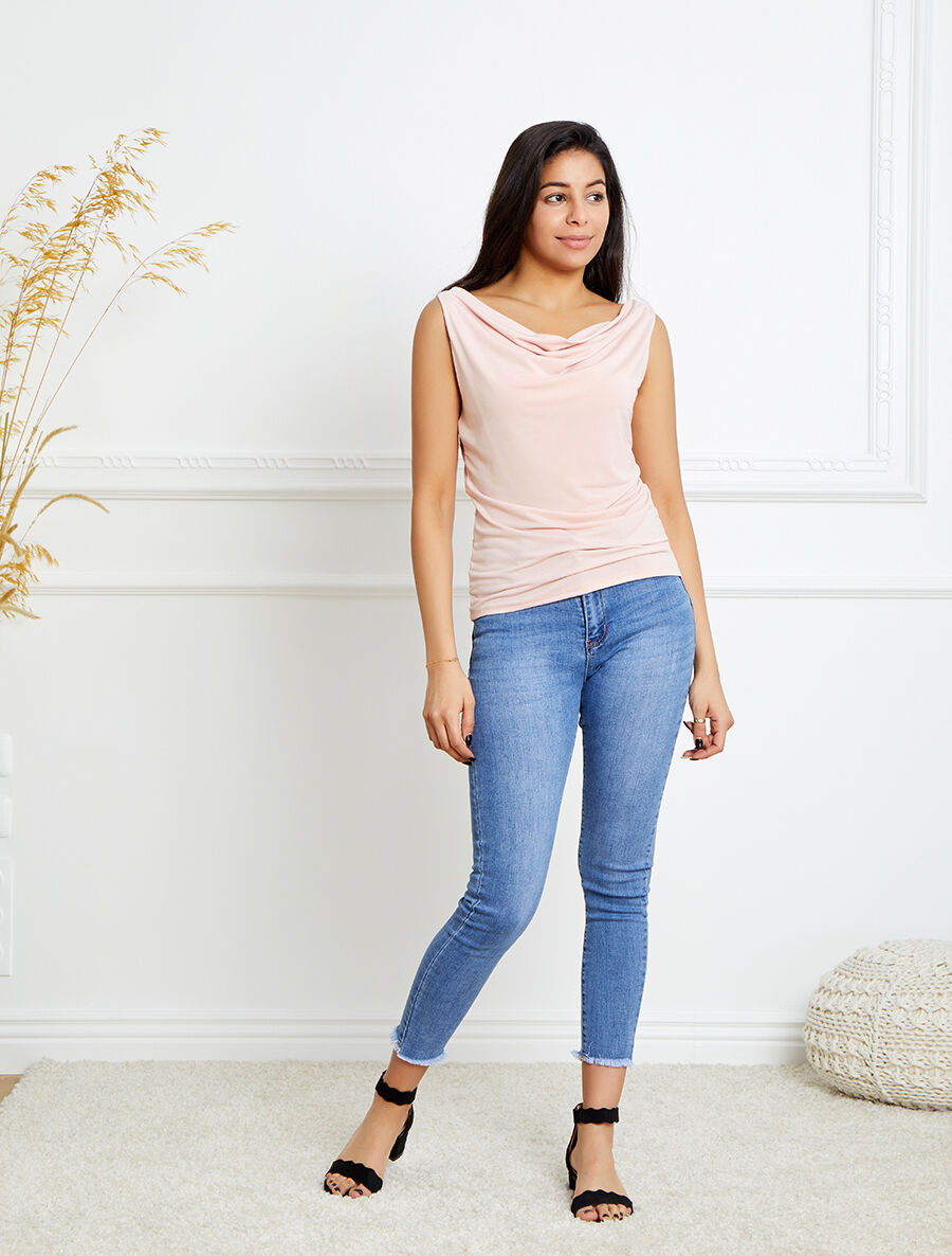 Top droit uni à col bénitier - Rose pâle - 4
