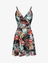 Robe patineuse courte imprimé fleur de lotus - Noir - 1