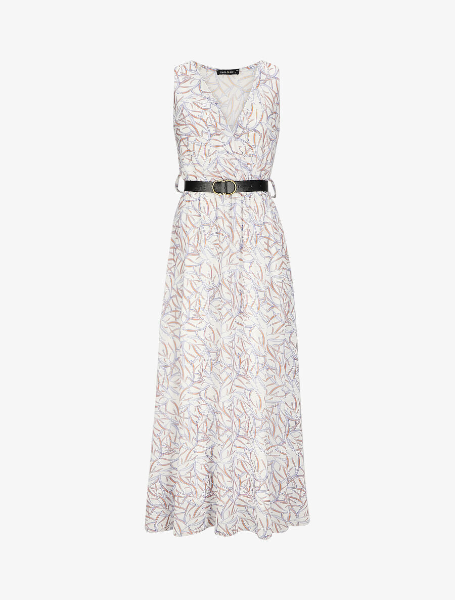 Robe longue à imprimé feuillages - Blanc - 5