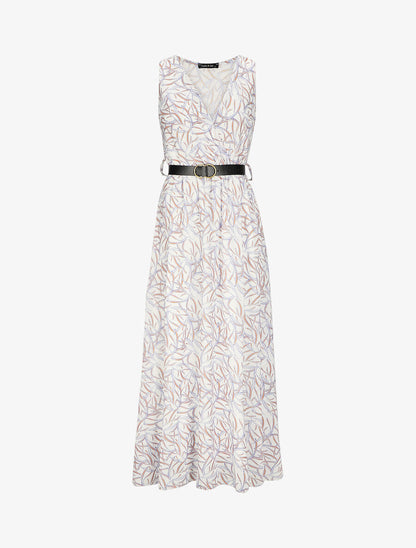 Robe longue à imprimé feuillages - Blanc - 5
